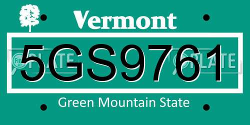 5GS9761 Vermont License Plate