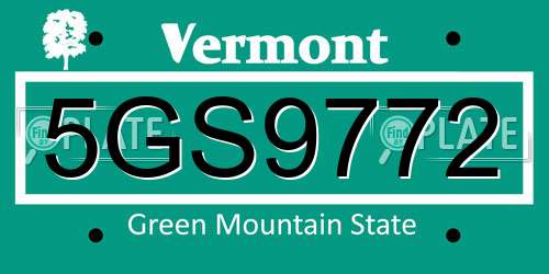 5GS9772 Vermont License Plate