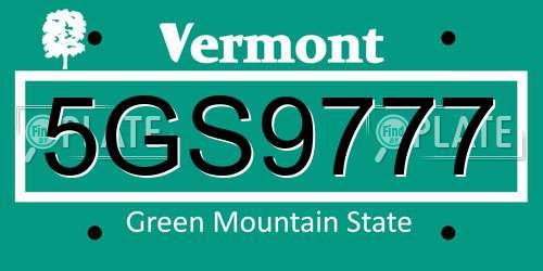 5GS9777 Vermont License Plate