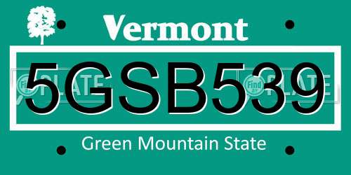 5GSB539 Vermont License Plate