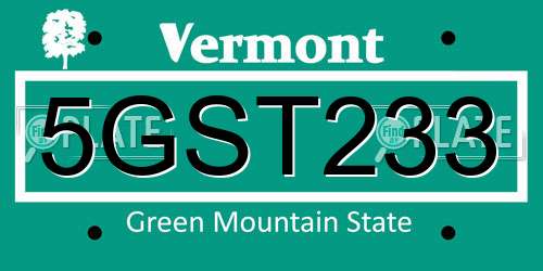 5GST233 Vermont License Plate