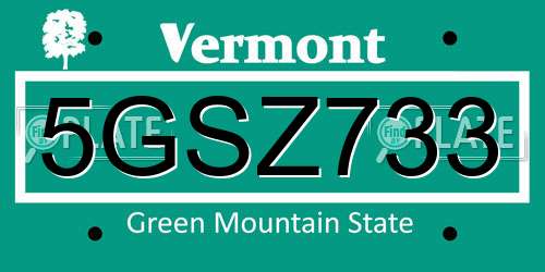 5GSZ733 Vermont License Plate