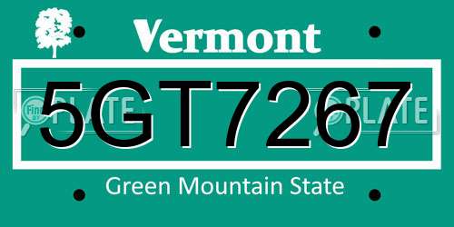 5GT7267 Vermont License Plate