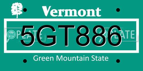5GT886 Vermont License Plate