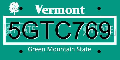 5GTC769 Vermont License Plate