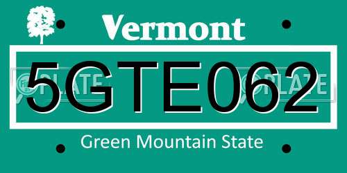 5GTE062 Vermont License Plate