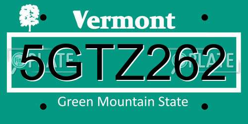 5GTZ262 Vermont License Plate