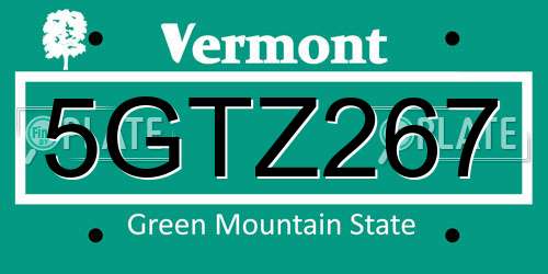 5GTZ267 Vermont License Plate
