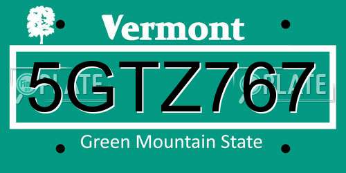 5GTZ767 Vermont License Plate