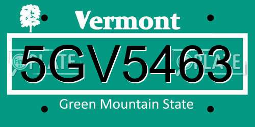 5GV5463 Vermont License Plate