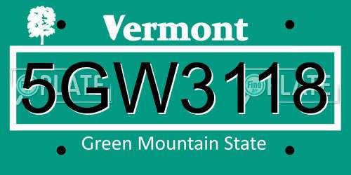 5GW3118 Vermont License Plate