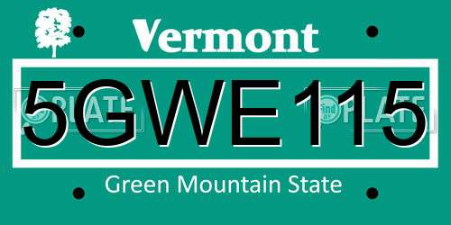 5GWE115 Vermont License Plate