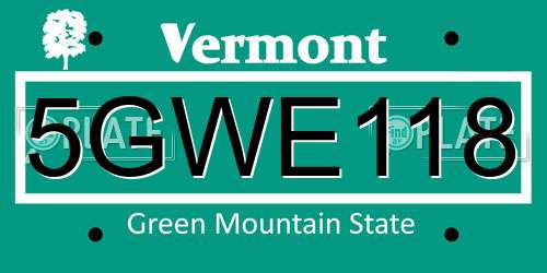 5GWE118 Vermont License Plate
