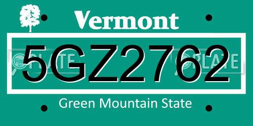 5GZ2762 Vermont License Plate