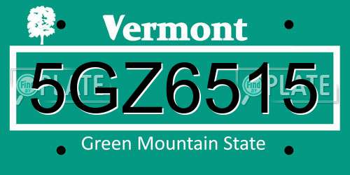 5GZ6515 Vermont License Plate
