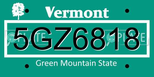 5GZ6818 Vermont License Plate