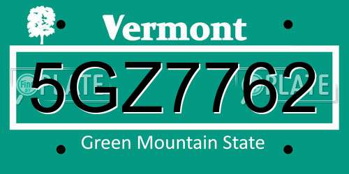 5GZ7762 Vermont License Plate
