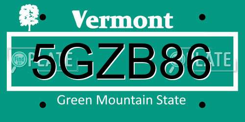 5GZB86 Vermont License Plate