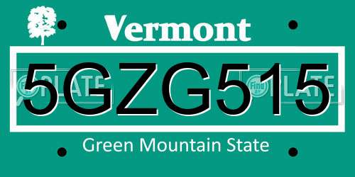 5GZG515 Vermont License Plate