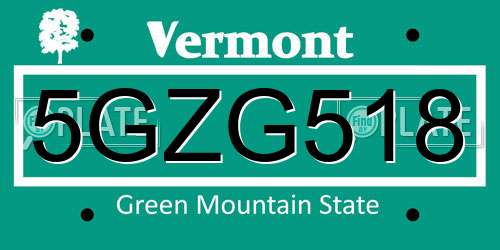 5GZG518 Vermont License Plate