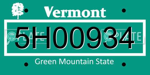5H00934 Vermont License Plate