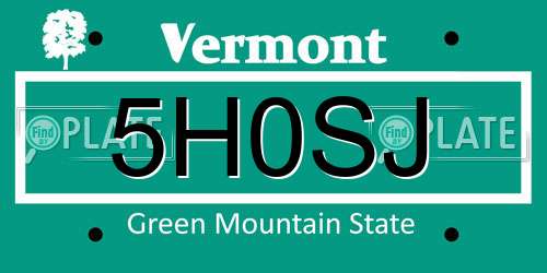 5H0SJ Vermont License Plate