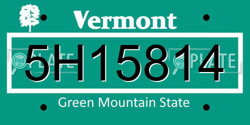 5H15814 Vermont License Plate
