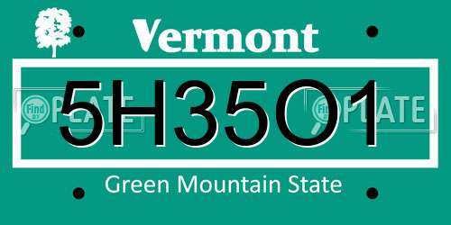 5H35O1 Vermont License Plate