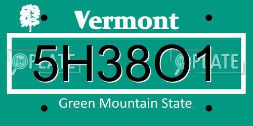 5H38O1 Vermont License Plate
