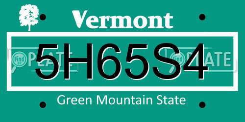 5H65S4 Vermont License Plate