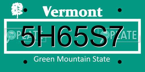 5H65S7 Vermont License Plate