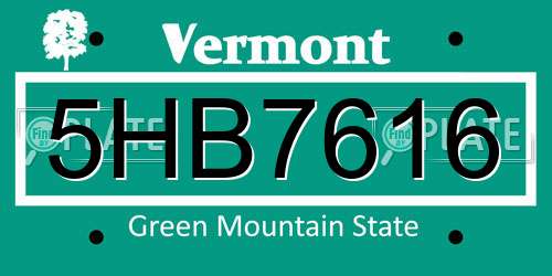 5HB7616 Vermont License Plate