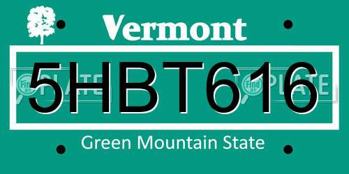 5HBT616 Vermont License Plate