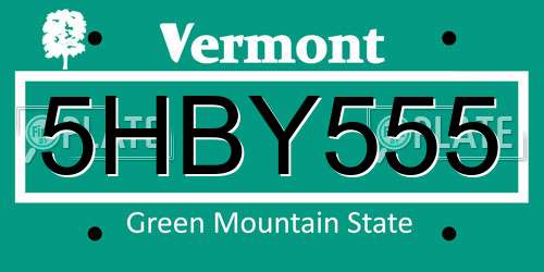 5HBY555 Vermont License Plate