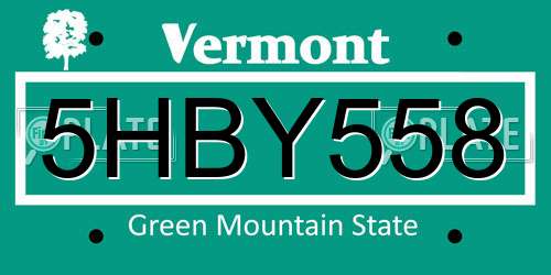 5HBY558 Vermont License Plate