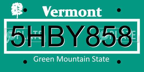 5HBY858 Vermont License Plate
