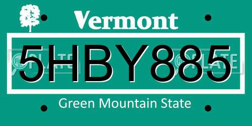 5HBY885 Vermont License Plate