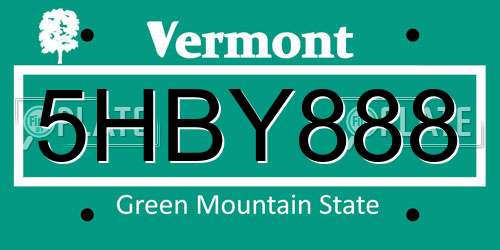 5HBY888 Vermont License Plate
