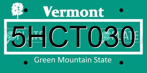 5HCT030 Vermont License Plate