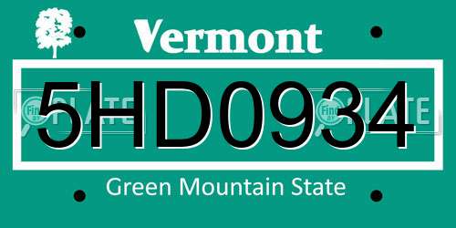 5HD0934 Vermont License Plate