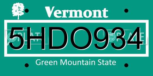 5HDO934 Vermont License Plate
