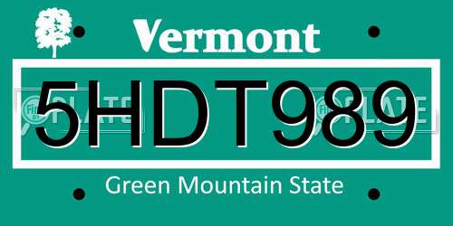 5HDT989 Vermont License Plate