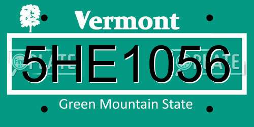 5HE1056 Vermont License Plate