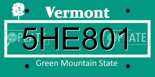 5HE801 Vermont License Plate