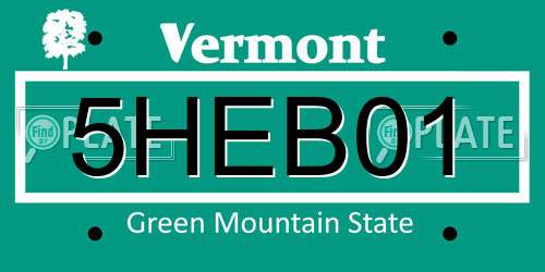 5HEB01 Vermont License Plate