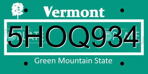 5HOQ934 Vermont License Plate