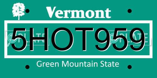 5HOT959 Vermont License Plate