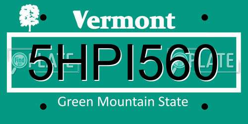 5HPI560 Vermont License Plate