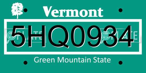 5HQ0934 Vermont License Plate