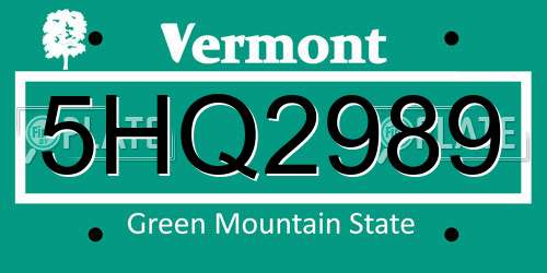 5HQ2989 Vermont License Plate